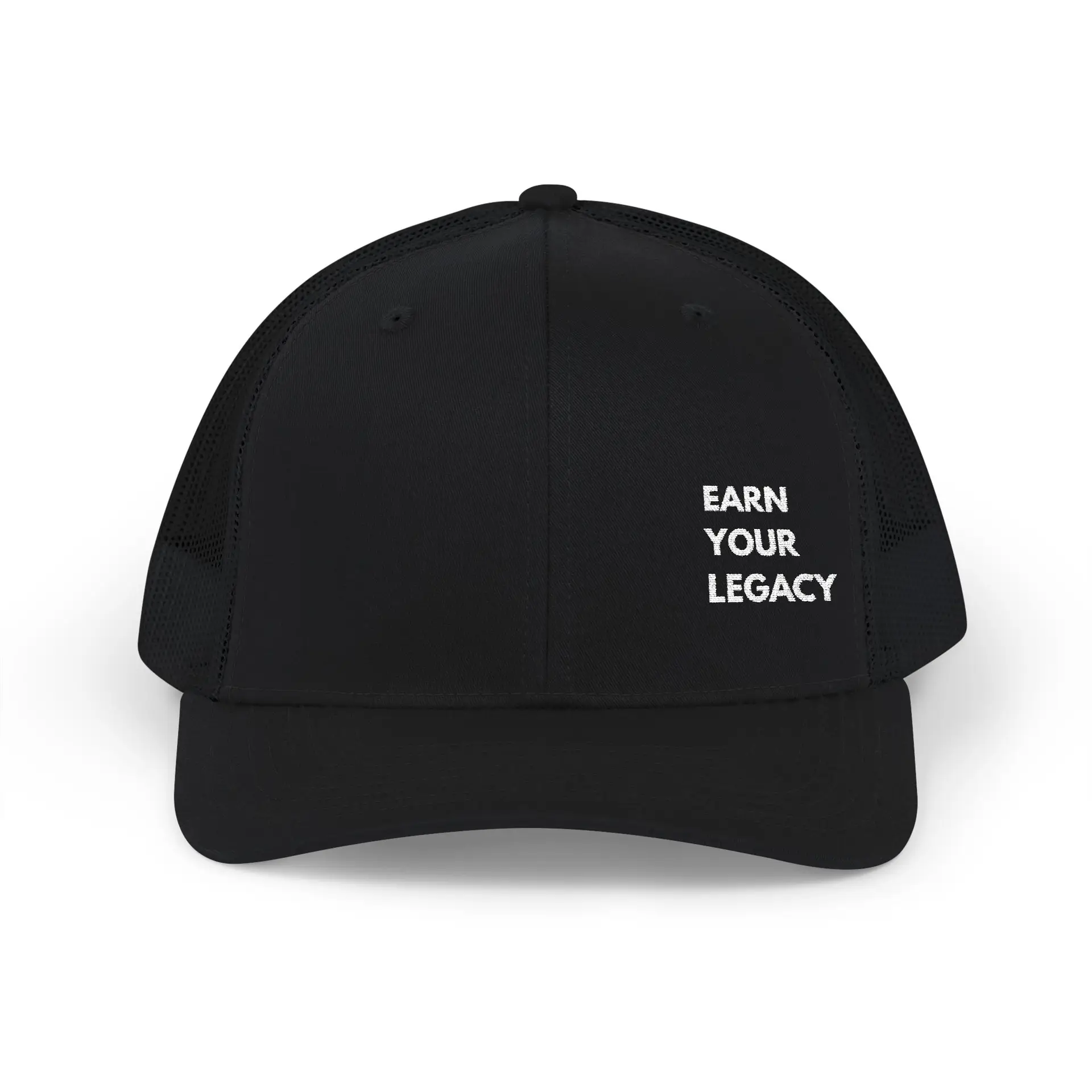 Home Earn Your Legacy Snapback Trucker Cap | Embroidered Motivational Quote - Unfinished Quest