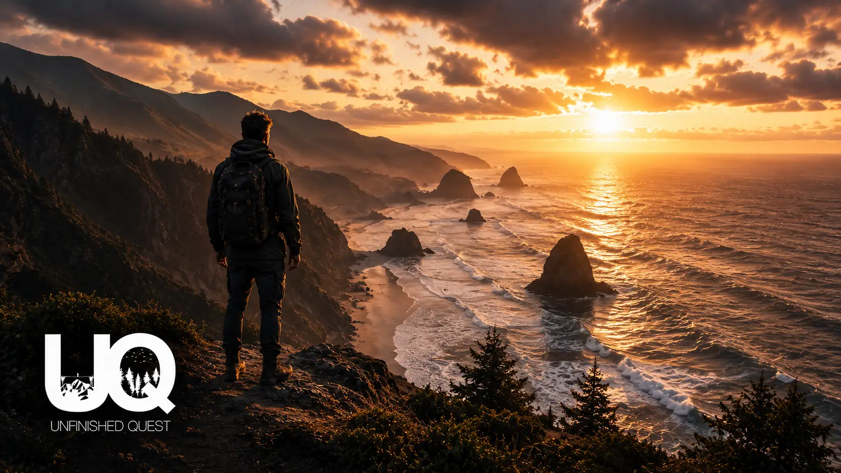 Newsletter Man standing on a coastal cliff overlooking the ocean at sunset, representing the quiet weight men carry